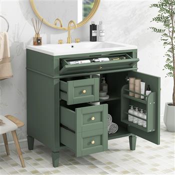 30\\'\\' Bathroom Vanity with Top Sink, Modern Bathroom Storage Cabinet with 2 Drawers and a Tip-out Drawer, Single Sink Bathroom Vanity