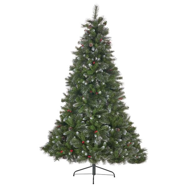 9' Glitter Bristle Mixed Hinged Tree with 72 Red Berry and 73 Pine Cones and 2099 tips,Dia:66