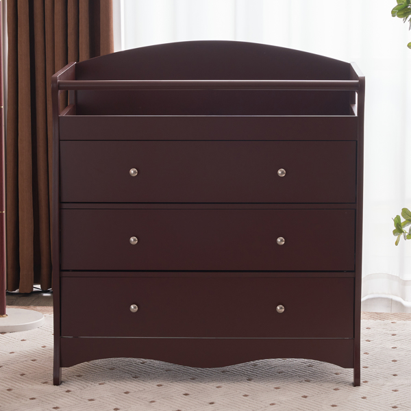 【Old Code:62594198】90*58*99cm Three Drawers With Seat Belt Baby Wooden Bed Nursing Table Brown