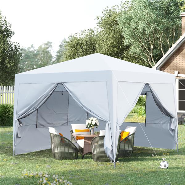 Outdoor 10x 10Ft Pop Up Gazebo Canopy Tent with Removable Sidewall with Zipper,2pcs Sidewall with Mosquito Netting,with 4pcs Weight sand bag,with Carry Bag-White