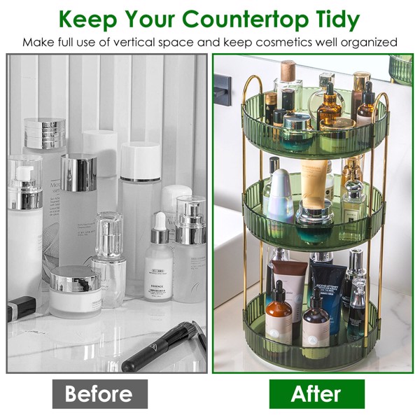 360° Rotating Makeup Organizer, Large-Capacity Skincare Make Up Storage 3 Tier Perfume Organizers Cosmetic Dresser Organizer with Makeup Brush Holder, Fits Bedroom, Bathroom, Vanity Shelf Countertop