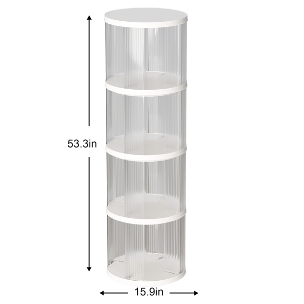 360° Rotating Bookshelf, Small Corner Bookcase with Small Footprint, 4 Tier Floor Standing Bookcasefor Kids&Adults, Narrow Book Shelf Organizer for Bedroom, Living Room, Round, White 