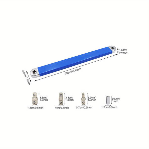 2pcs Offset Extension Wrench - 15-Inch Impact-Ready Socket Wrench Tool with Square Drive Adapters (1/4", 3/8", 1/2")