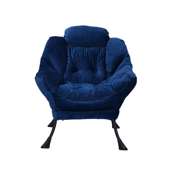 Living Room Chairs Modern Cotton Fabric Lazy Chair, Contemporary Lounge Chair, Single Steel Frame Leisure Sofa Chair with Armrests and A Side Pocket (Blue) ,with ottoman ,with footrest