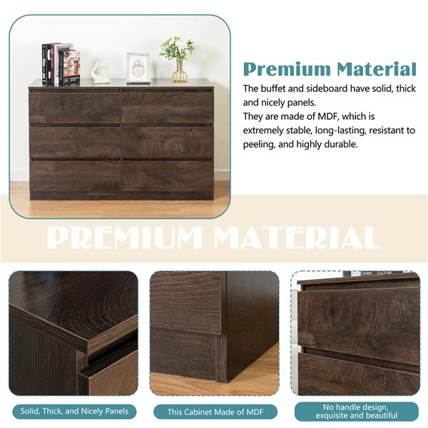 Drawer dresser cabinet, sideboard, bar counter, buffet counter, table lockers, three plus three drawers audit, can be used for dining room, living room, bedroom, kitchen corridor, color: dark gray