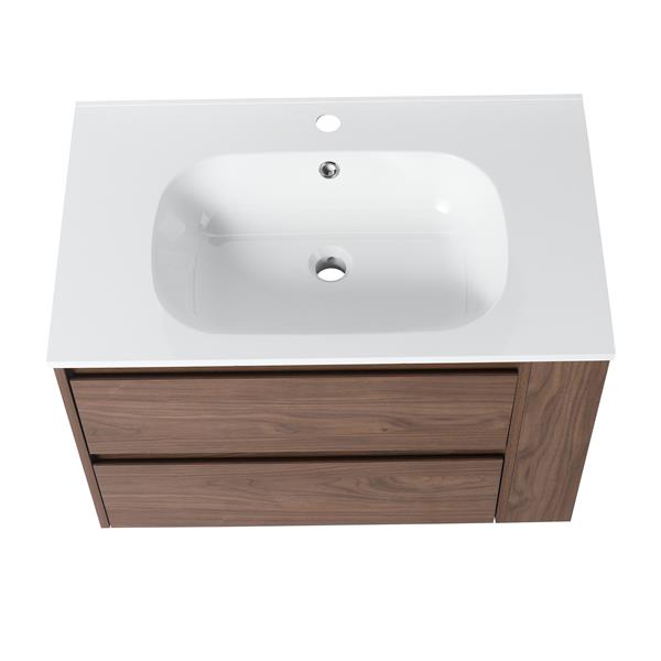 30" Wall Mounting Bathroom Vanity With Gel Sink, Soft Close Drawer