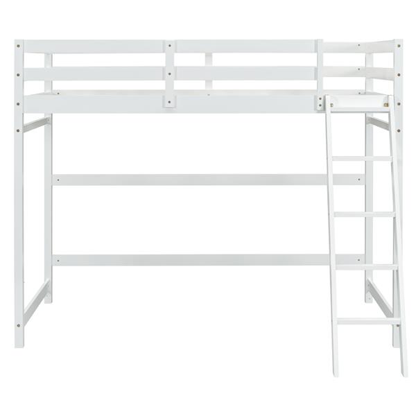 Twin Size High Loft Bed with inclined Ladder, Guardrails,White