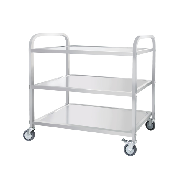 3-Tier Stainless Steel Cart, Serving Cart with Wheels, Restaurant, Household, Service Trolley, 360°Rotation Storage Cart with Locking Wheels 37.4 * 19.2 * 36.6'' L*W*H Rolling Kitchen Food Cart 