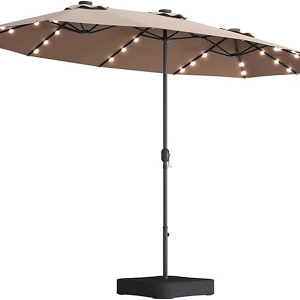 15x9ft Large Double-Sided Rectangular Outdoor Twin Patio Market Umbrella with light and base- taupe