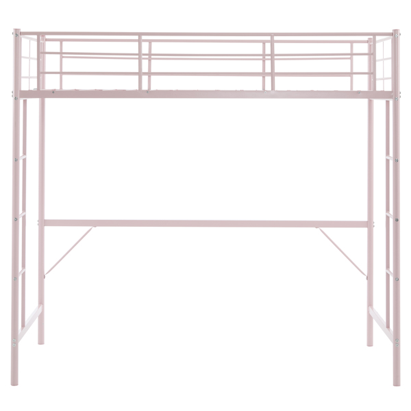 Twin Size Metal Loft Bed with Safety Guardrails & 2 Built-in Ladders, Loft Bunk Bed Frame for Teens Juniors Adults, Space Saving, Noise Free, No Box Spring Needed, Pink