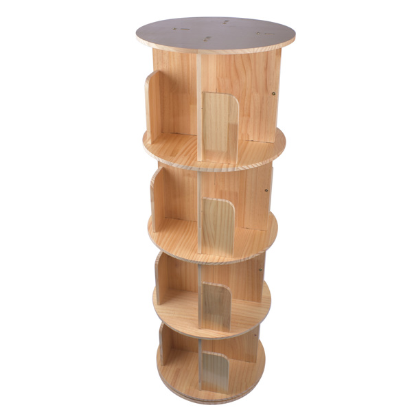 Rotating Bookshelf 360 Degrees 4 Tier Stackable Solid Wood Bookshelf Organizer