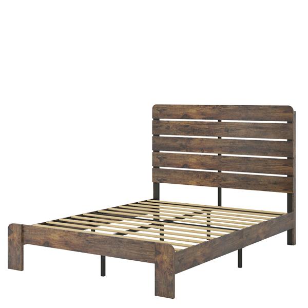 Bed Frame Queen Size, Wood Platform Bed Frame  , Noise Free,No Box Spring Needed and Easy Assembly Tool,Large Under Bed Storage,Dark Brown