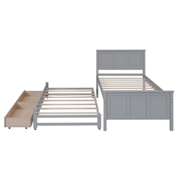 Twin Size Platform Bed with Trundle and Drawers, Gray