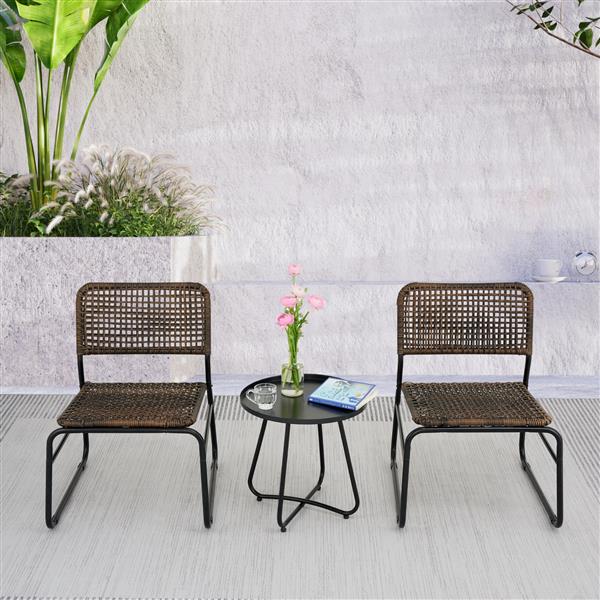 Patio Furniture Set 3 Piece Mixture Pattern PE Rattan Steel Frame And Modern Round Table, Brown and Black