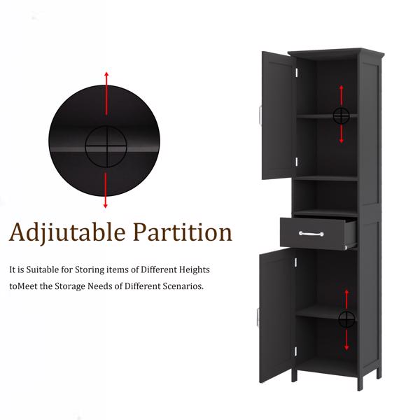 Double Door Narrow Height Slim Floor Standing Cabinet with 2 Adjustable Shelves-Black 