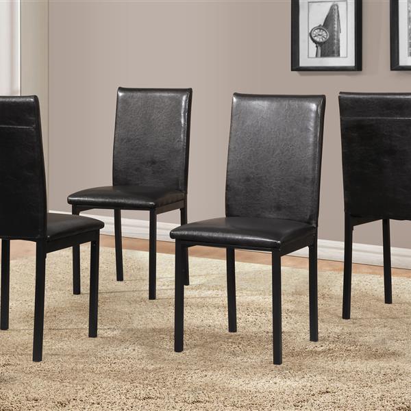 5-Piece Metal Dinette Set with Laminated Off-white Faux Marble Top, 4 Black Chairs