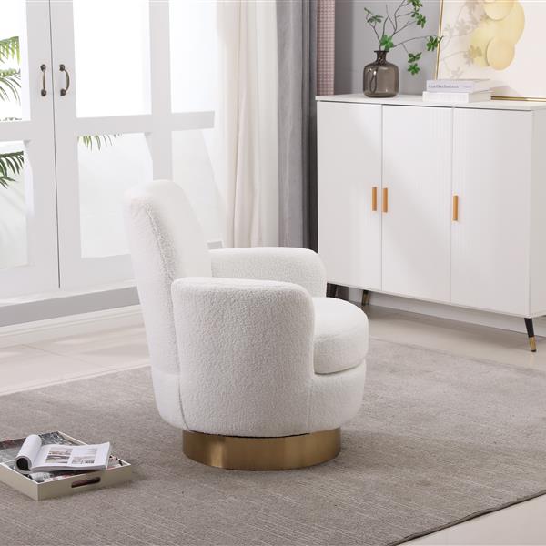 Teddy Swivel Barrel Chair, Swivel Chairs Armchair for Living Room, Reading Chairs for Bedroom Comfy, Round Barrel Chairs with Gold Stainless Steel Base (Ivory)