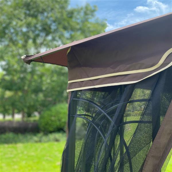 10x10 Outdoor Patio Gazebo Canopy Tent With Ventilated Double Roof And Mosquito net(Detachable Mesh Screen On All Sides),Suitable for Lawn, Garden, Backyard and Deck,Brown Top