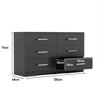 Black color Large 6 drawers chest of drawer dressers table with golden handle（Mirror not included）