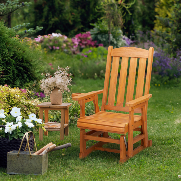 Vertical stripe backrest fir teak color garden glider chair