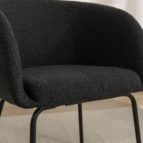 040-Set of 2 Boucle Fabric Dining Chairs With Black Metal Legs,Black