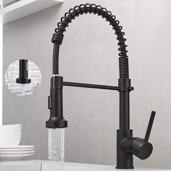 Matt Black Monobloc Kitchen Sink Mixer Tap with Pull Out Hose Spray Single Lever