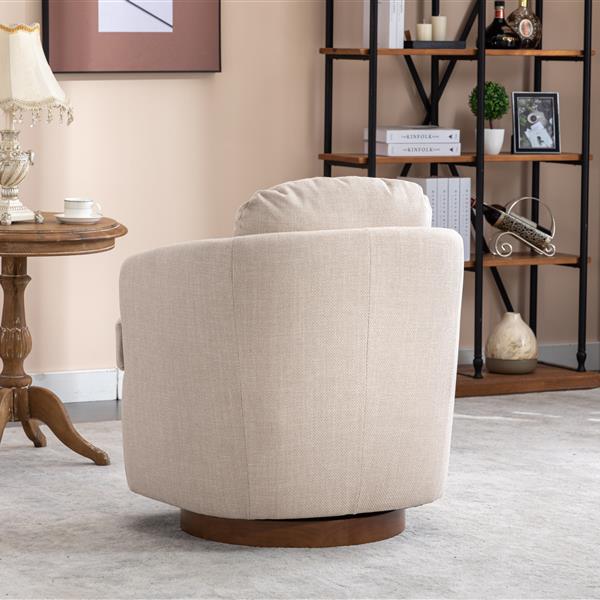 035-Linen Fabric Swivel Accent Chair With Soild Wood Round Brown Base Leg,Beige