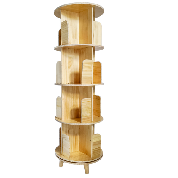 4-Layer Rotating Bookcase 360 Rotating Display Rack Pine Wood Rotating Bookshelf