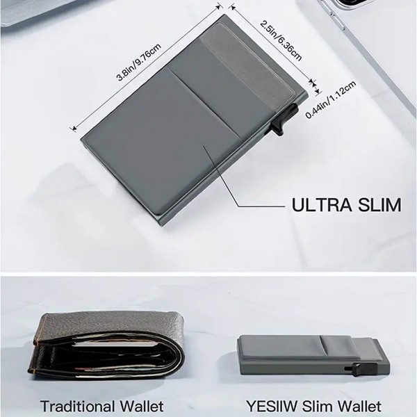 Credit Card Holder - Slim Wallet for Men with Money Pocket, Pop Up Wallets RFID Blocking Minimalist Card Case Holds 5 Cards and Notes, Grey