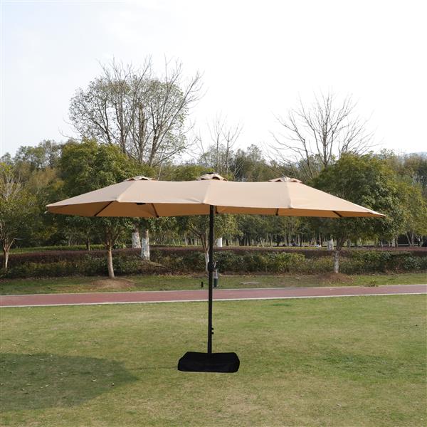 15x9ft Large Double-Sided Rectangular Outdoor Twin Patio Market Umbrella with light and base- taupe