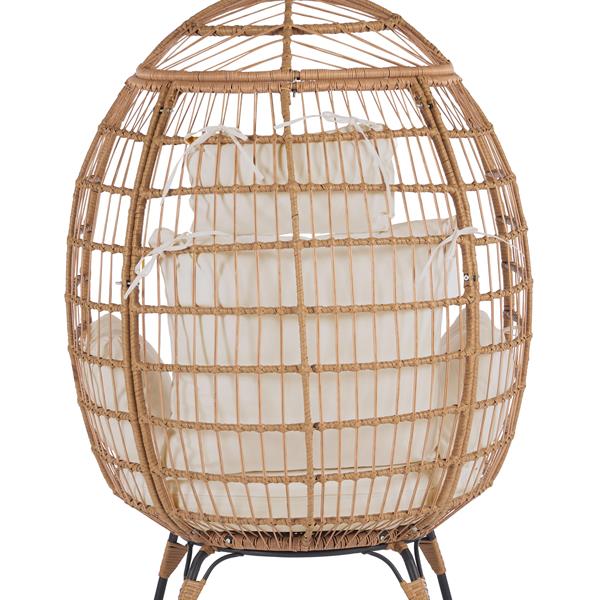 Wicker Egg Chair, Oversized Indoor Outdoor Lounger for Patio, Backyard, Living Room w/ 5 Cushions, Steel Frame, - Beige