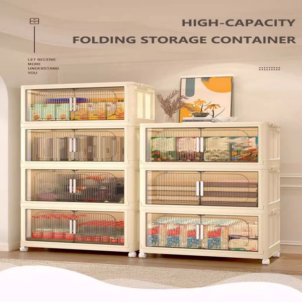 19.69" Side Wide Folding Storage Cabinet ,5 Tiers,19.69"×11.81"×50.00",Collapsible Storage Bins with Magnetic Door, Plastic Storage Cabinet with Wheels, Closet organizers and Storage Containers 