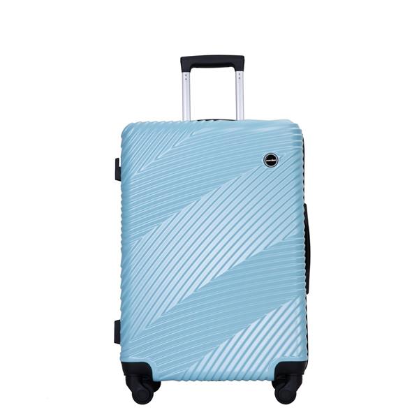 3 Piece Luggage Sets PC+ABS Lightweight Suitcase with Two Hooks, Spinner Wheels, (20/24/28) Aqua Blue