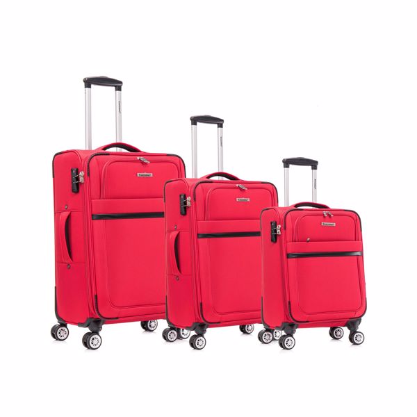 3-piece fabric soft luggage set with swivel wheels and password lock, 20/26/30 inches,Red