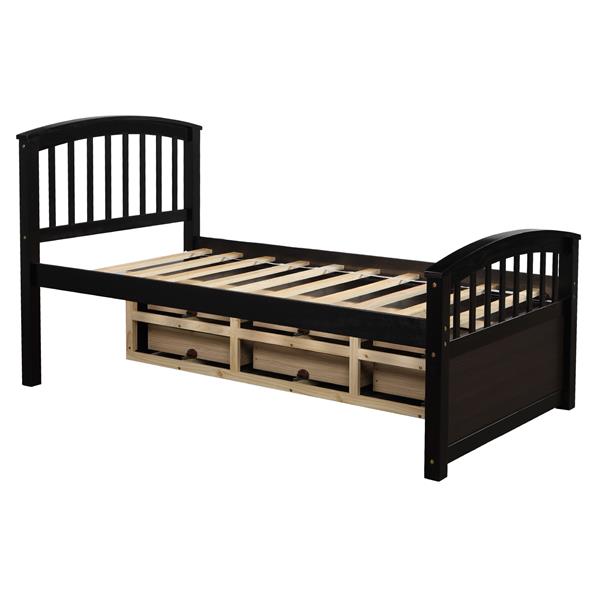 . Twin Size Platform Storage Bed Solid Wood Bed with 6 Drawers