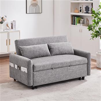 55.1\\" Pull Out Sleep Sofa Bed Loveseats Sofa Couch with Adjsutable Backrest, Storage Pockets, 2 Soft Pillows, USB Ports for Living Room, Bedroom, Apartment, Office,Grey