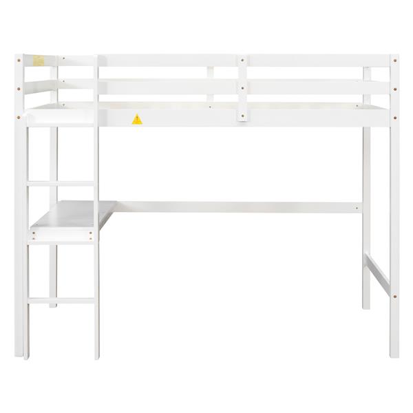 Twin Loft Pine Wood Bed with  built-in desk, Safety Guardrails, Ladder,White