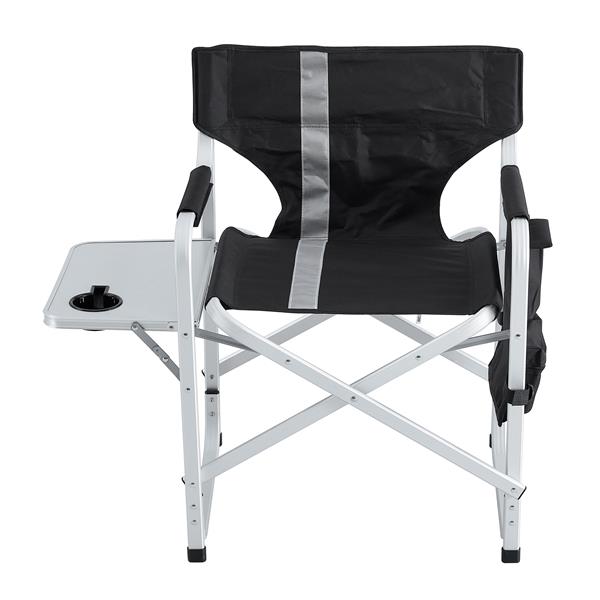 1-piece Padded Folding Outdoor Chair with Side Table and Storage Pockets,Lightweight Oversized Directors Chair for indoor, Outdoor Camping, Picnics and Fishing,Black/Grey