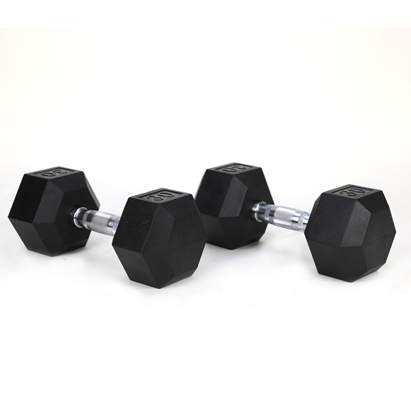 30LB (2piece)HDRS  Rubber Coated Solid Cast Iron Dumbbell with Contoured Chrome Handle, Hexagon Head