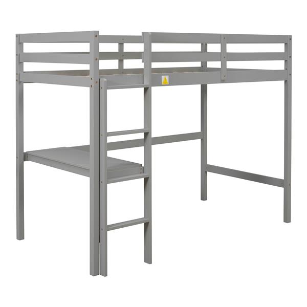 Twin Loft Pine Wood Bed with  built-in desk, Safety Guardrails, Ladder,Grey