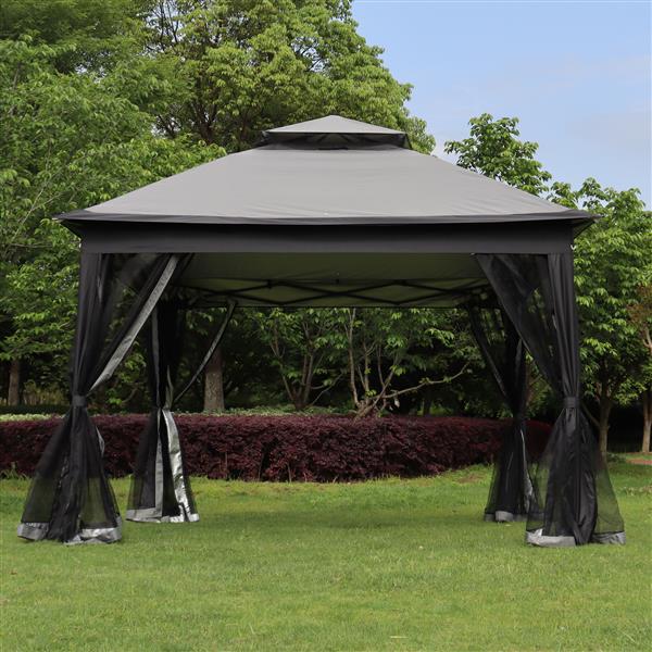 Outdoor 11x 11Ft Pop Up Gazebo Canopy With Removable Zipper Netting,2-Tier Soft Top Event Tent,Suitable For Patio Backyard Garden Camping Area,Grey