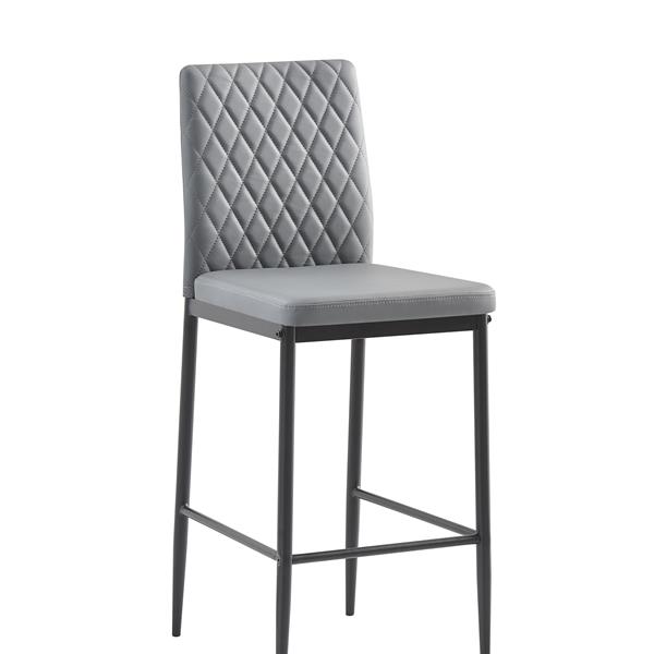 light gray modern simple bar chair, fireproof leather spraying metal pipe, diamond grid pattern, restaurant, family, 2-piece set