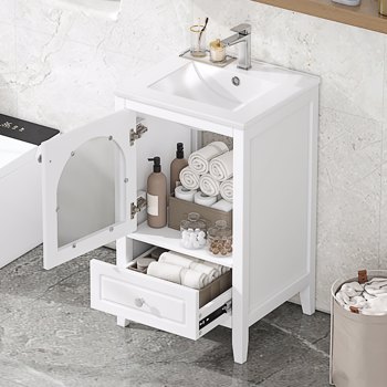 20\\" Bathroom Vanity with Sink, Bathroom Cabinet with Soft Closing Glass Door, A Drawer, White 