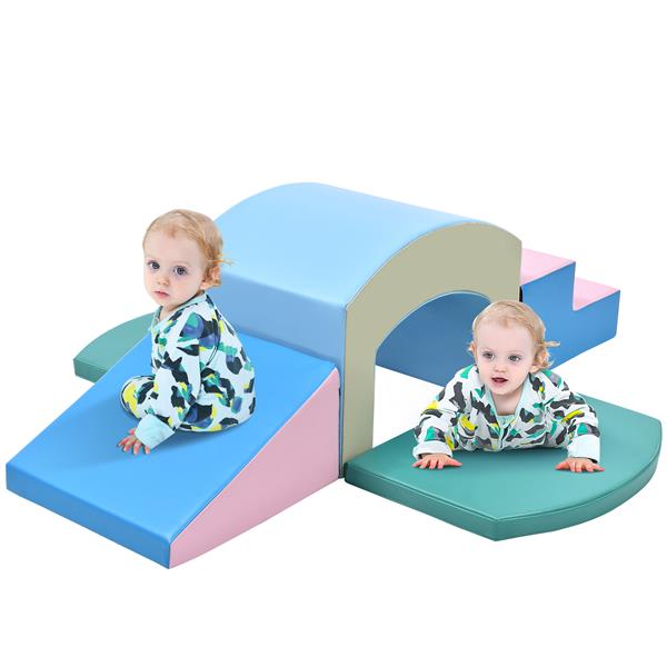 Soft Foam Playset for Toddlers, Safe Single-Tunnel Foam Climber for Kids, Lightweight Indoor Active Play Structure with Slide Stairs and Ramp for Beginner Toddler Climb and Crawl