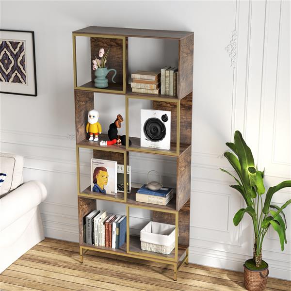 4-Tier Industrial Bookcase, Rustic Wood and Metal Frame, Asymmetrical Shelf Design, Display Storage Shelf for Living Room, Home Office, Small Space