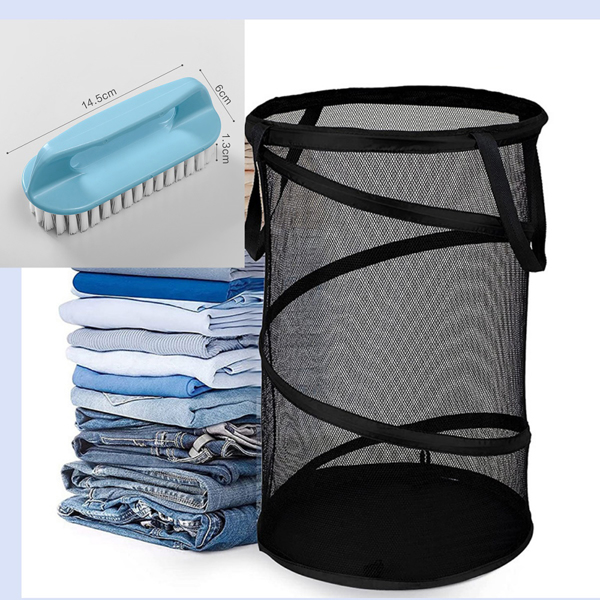 Large Collapsible Laundry Basket Foldable Mesh Pop Up Hamper with Handles for Laundry Room, Bathroom, Kids Room, College Dorm, Travel, Storage Organizer Black ﻿