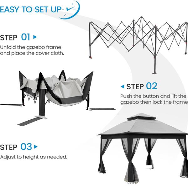 Outdoor 11x 11Ft Pop Up Gazebo Canopy With Removable Zipper Netting,2-Tier Soft Top Event Tent,Suitable For Patio Backyard Garden Camping Area,Grey