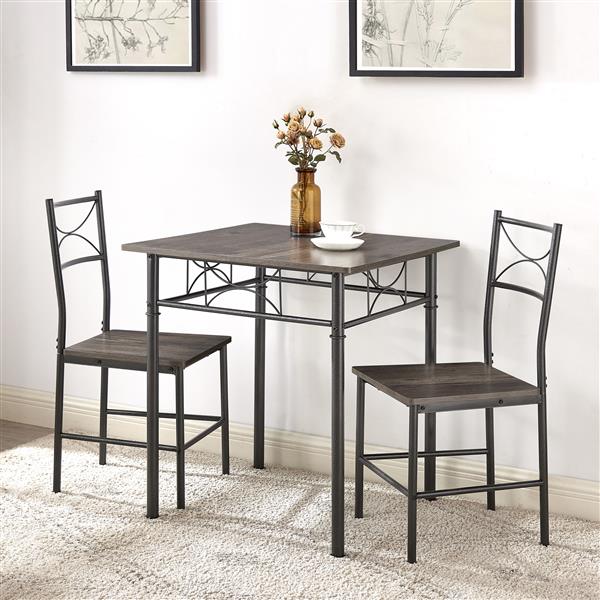 3-Piece Kitchen Dining Room Table Set Grey Chair