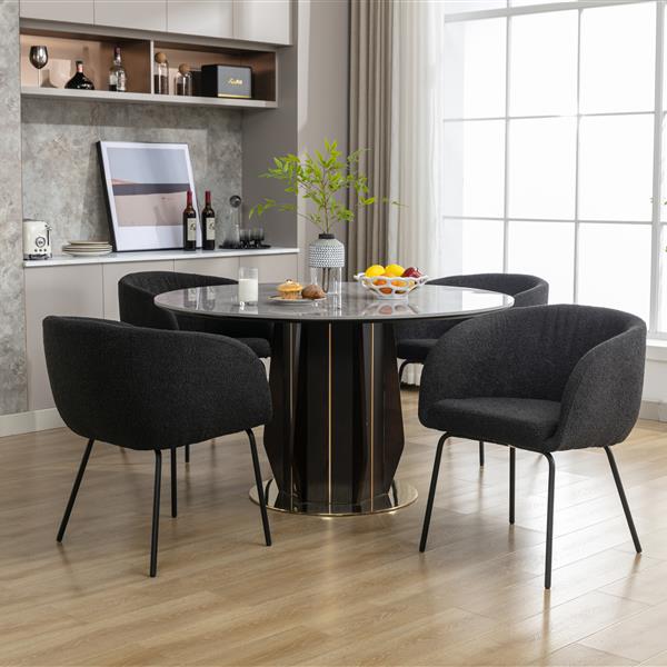 040-Set of 2 Boucle Fabric Dining Chairs With Black Metal Legs,Black