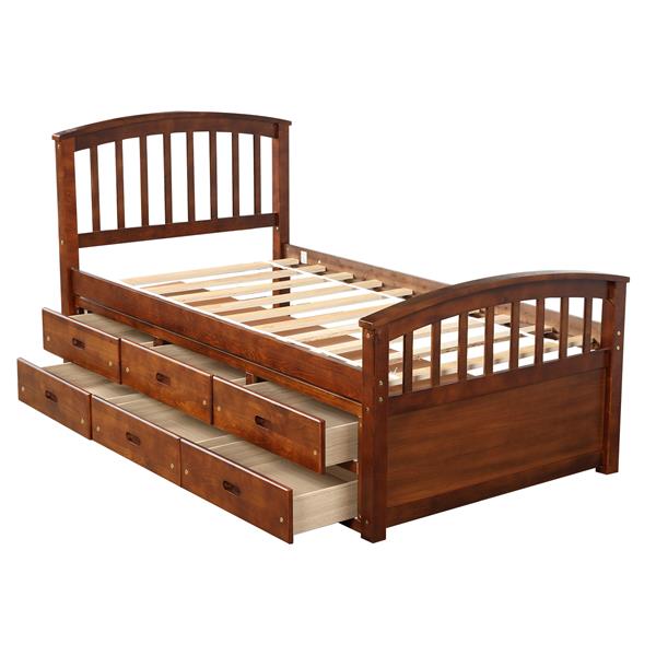 . Twin Size Platform Storage Bed Solid Wood Bed with 6 Drawers